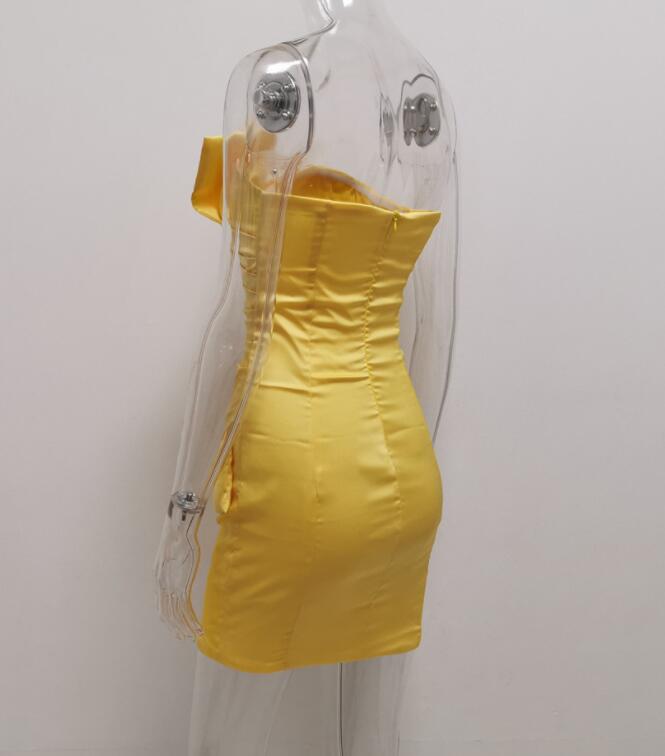 New Homecoming Dress Sweetheart Pleated Yellow Back to School Outfits Party Dress D7565