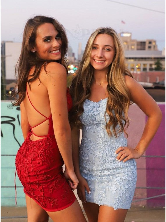 Charming Homecoming Dress Halter Applique Lace Hugging Backless Back to School Outfits Party Dress D7465