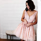 Charming Homecoming Dress V Neck Applique Tulle Beaded Pleated Back to School Outfits Party Dress D7460