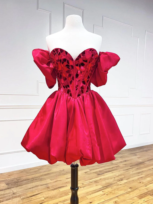 Unique Homecoming Dress Off the Shoulder Sweetheart Pleated Back to School Outfits Party Dress D7624