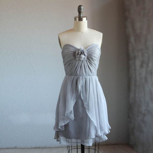 New Homecoming Dress Sweetheart Pleated Flower Back to School Outfits Party Dress D7607