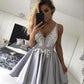 New Homecoming Dress V Neck Applique Bead Back to School Outfits Party Dress D7610