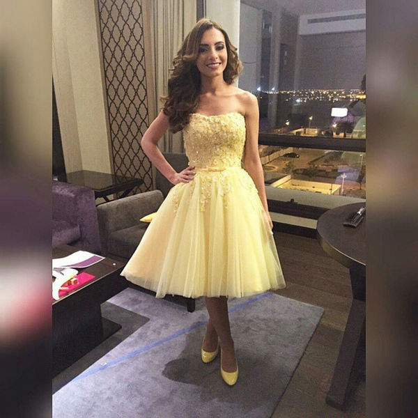 Chic Homecoming Dress Strapless Applique Tulle Back to School Outfits Party Dress Birthday Outfits D7433