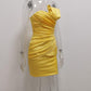 New Homecoming Dress Sweetheart Pleated Yellow Back to School Outfits Party Dress D7565