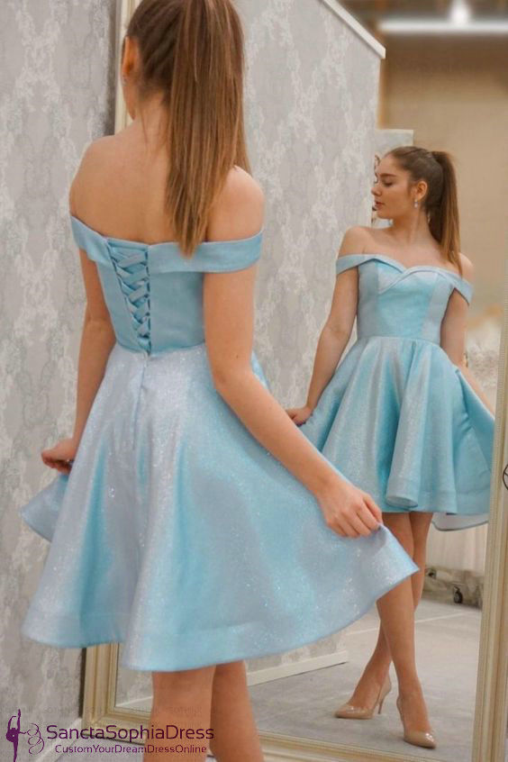 Chic Homecoming Dress Off the Shoulder Pleated Back to School Outfits Party Dress Birthday Outfits D7424