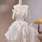 Charming Homecoming Dress V Neck Lace Bowknot Tulle Applique Bead Back to School Outfits Party Dress D7514