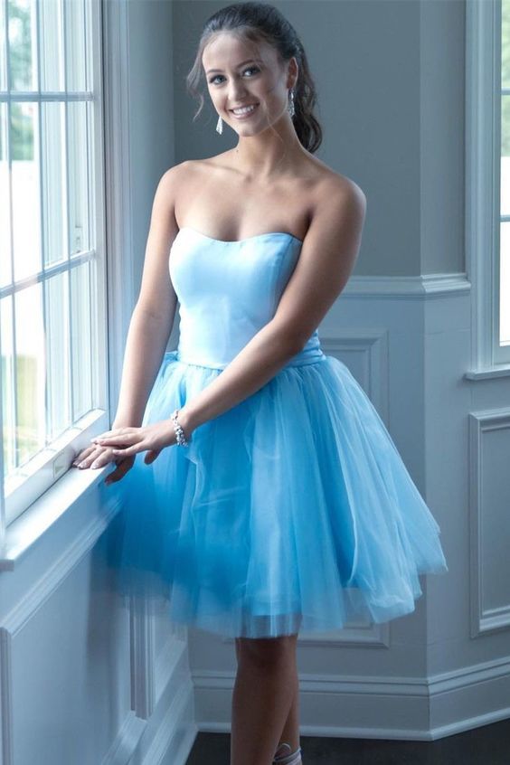 Nice Homecoming Dress Strapless Tulle Pleated Back to School Outfits Party Dress D7454