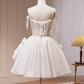 Charming Homecoming Dress V Neck Lace Bowknot Tulle Applique Bead Back to School Outfits Party Dress D7514