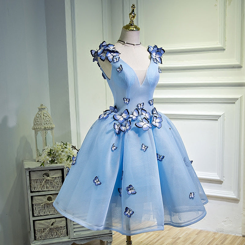 Chic Homecoming Dress V Neck Pearl Butterfly Pleated Back to School Outfits Party Dress Birthday Outfits D7423