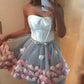 New Homecoming Dress Strapless Flower Bowknot Back to School Outfits Party Dress D7554
