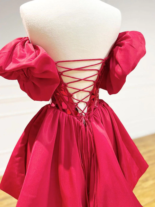 Unique Homecoming Dress Off the Shoulder Sweetheart Pleated Back to School Outfits Party Dress D7624