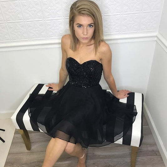 Unique Homecoming Dress Sweetheart Tulle Bead Back to School Outfits Party Dress  D7715