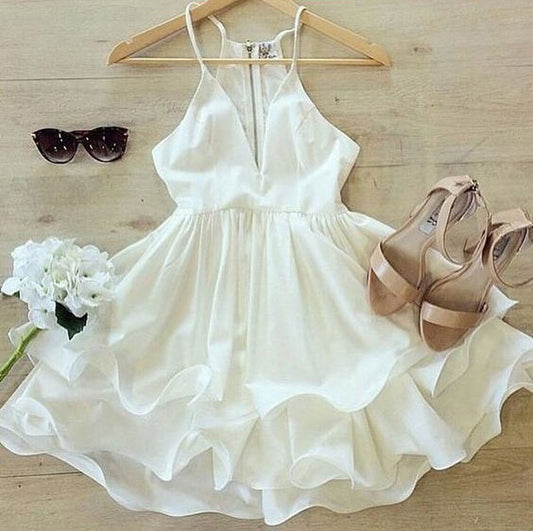 Charming Homecoming Dress V Neck Lace Cascade Back to School Outfits Party Dress  D7503