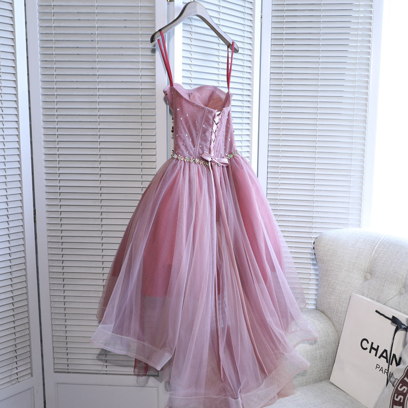 Unique Homecoming Dress Sweetheart Bead Flower Sequins Hi-Lo Tulle Rinestone Back to School Outfits Party Dress  D7691