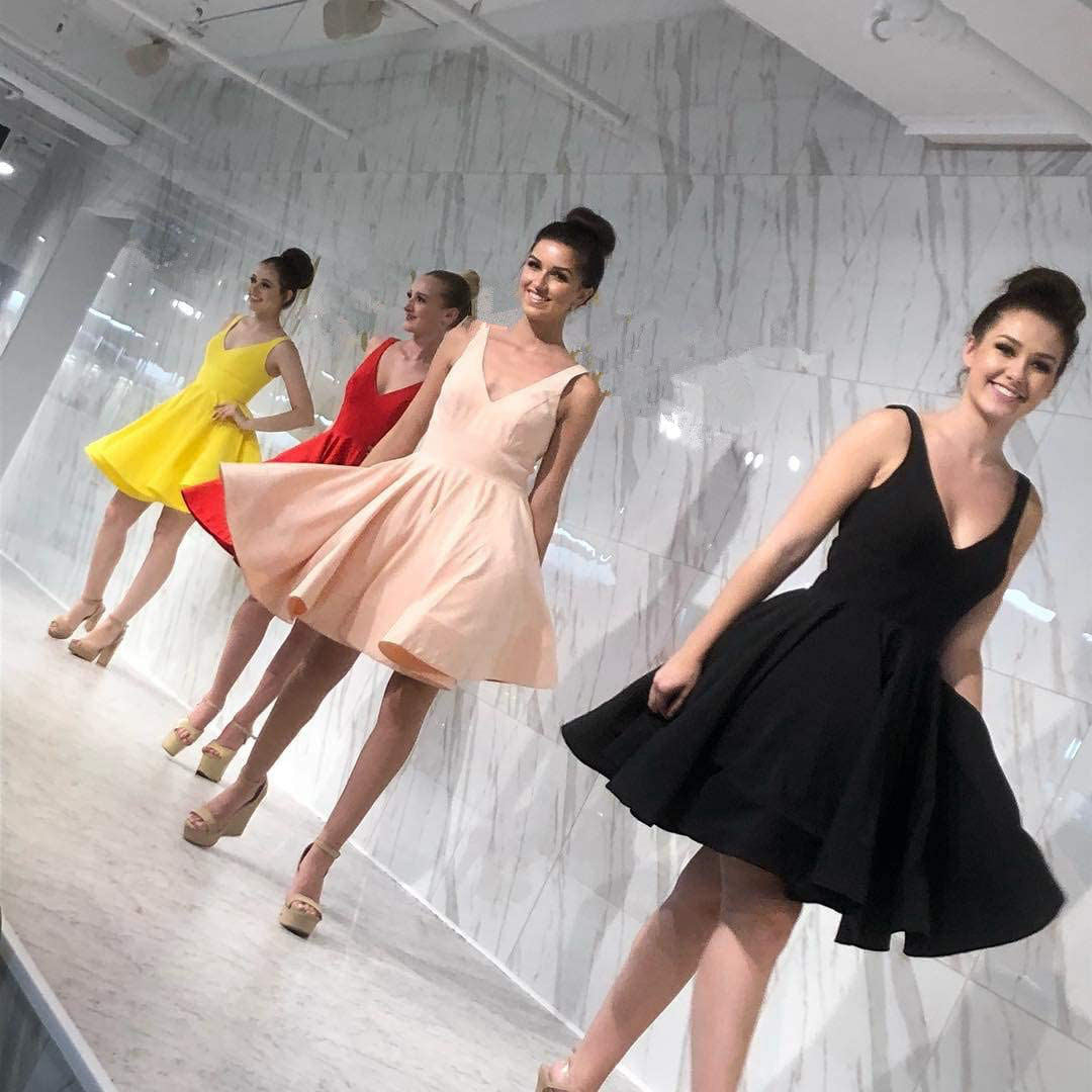 Chic Homecoming Dress V Neck Pleated Back to School Outfits Party Dress Birthday Outfits D7425