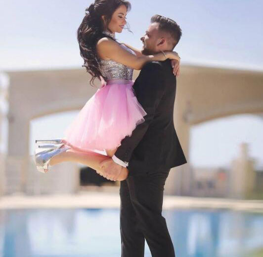New Homecoming Dress Halter Tulle Sequins Back to School Outfits Party Dress D7556