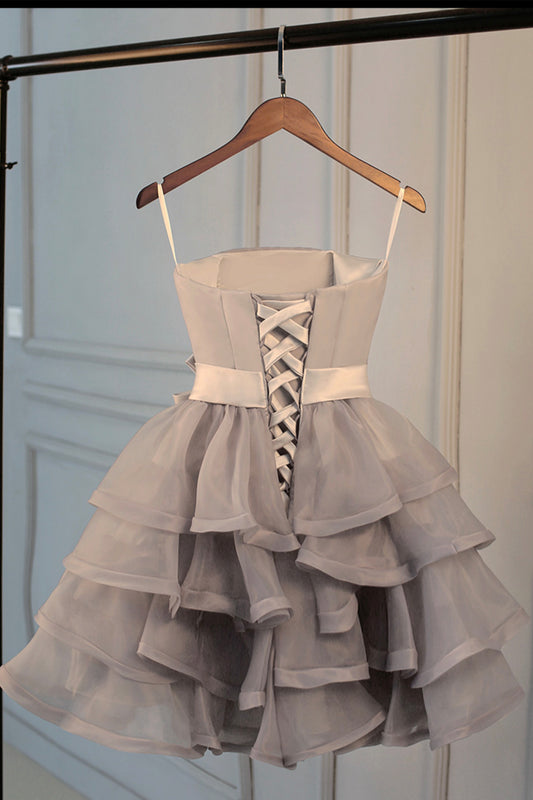 Unique Homecoming Dress Spaghetti Strap Tulle Flower Cascade Back to School Outfits Party Dress  D7680