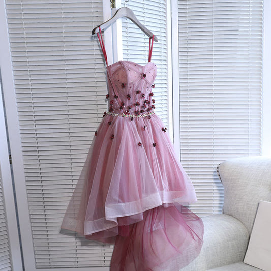 Unique Homecoming Dress Sweetheart Bead Flower Sequins Hi-Lo Tulle Rinestone Back to School Outfits Party Dress  D7691