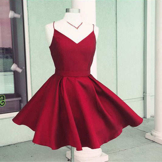 Unique Homecoming Dress Spaghetti Strap Bowknot Pleated Back to School Outfits Party Dress  D7686
