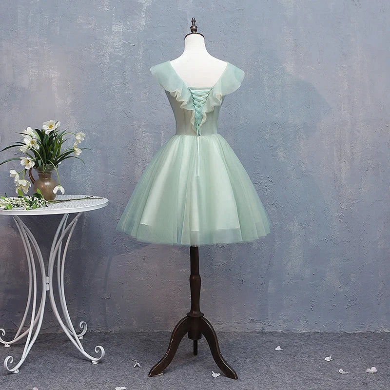 Unique Homecoming Dress V Neck Lace Flower Tulle Back to School Outfits Party Dress  D7698
