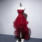 Unique Homecoming Dress Strapless Tulle Cascade Hi-Lo Applique Back to School Outfits Party Dress  D7682