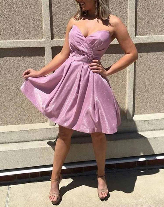 Charming Homecoming Dress Deep V Neck Pleated Back to School Outfits Party Dress  D7493