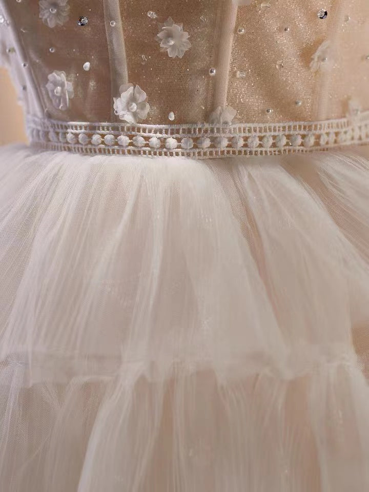 New Homecoming Dress Sweetheart Lace Flower Tulle Cascade Bead Back to School Outfits Party Dress D7587