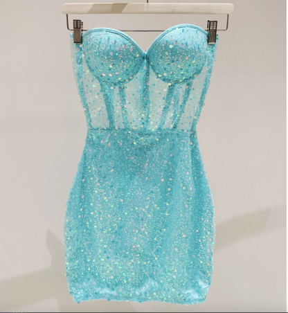 Unique Homecoming Dress Sweetheart Sequins Tulle Back to School Outfits Party Dress D7631