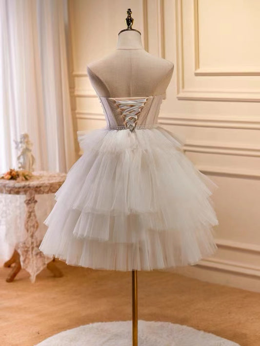 New Homecoming Dress Sweetheart Lace Flower Tulle Cascade Bead Back to School Outfits Party Dress D7587