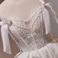 Charming Homecoming Dress V Neck Lace Bowknot Tulle Applique Bead Back to School Outfits Party Dress D7514