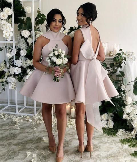 Chic Homecoming Dress Halter Bowknot Tulle Backless Pleated Back to School Outfits Party Dress Birthday Outfits D7420