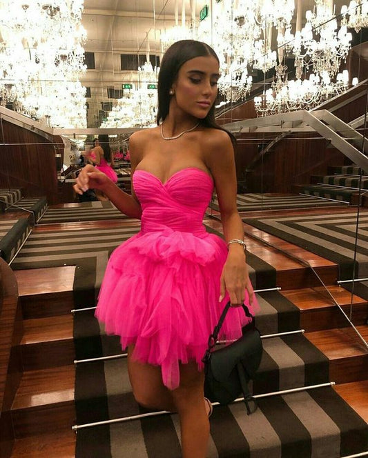 New Homecoming Dress Sweetheart Tulle Cascade Back to School Outfits Party Dress D7560