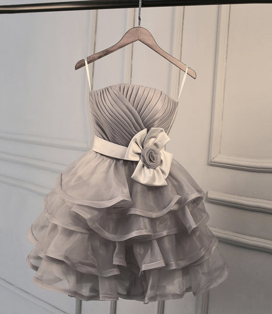 Unique Homecoming Dress Spaghetti Strap Tulle Flower Cascade Back to School Outfits Party Dress  D7680