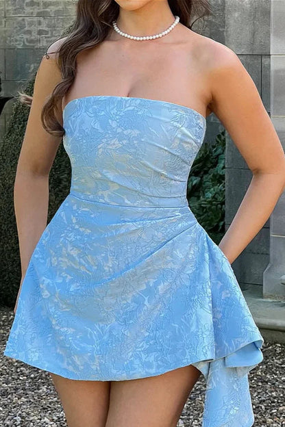 Beautiful Homecoming Dress Strapless Pleated Soutache Back to School Outfits Party Dress D7177