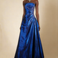 Royal blue satin A line prom dress main