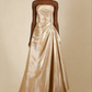 Champagne satin A Line prom dress model view