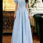 A line light blue formal dress for prom