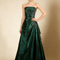 Dark green satin A line prom dress model view