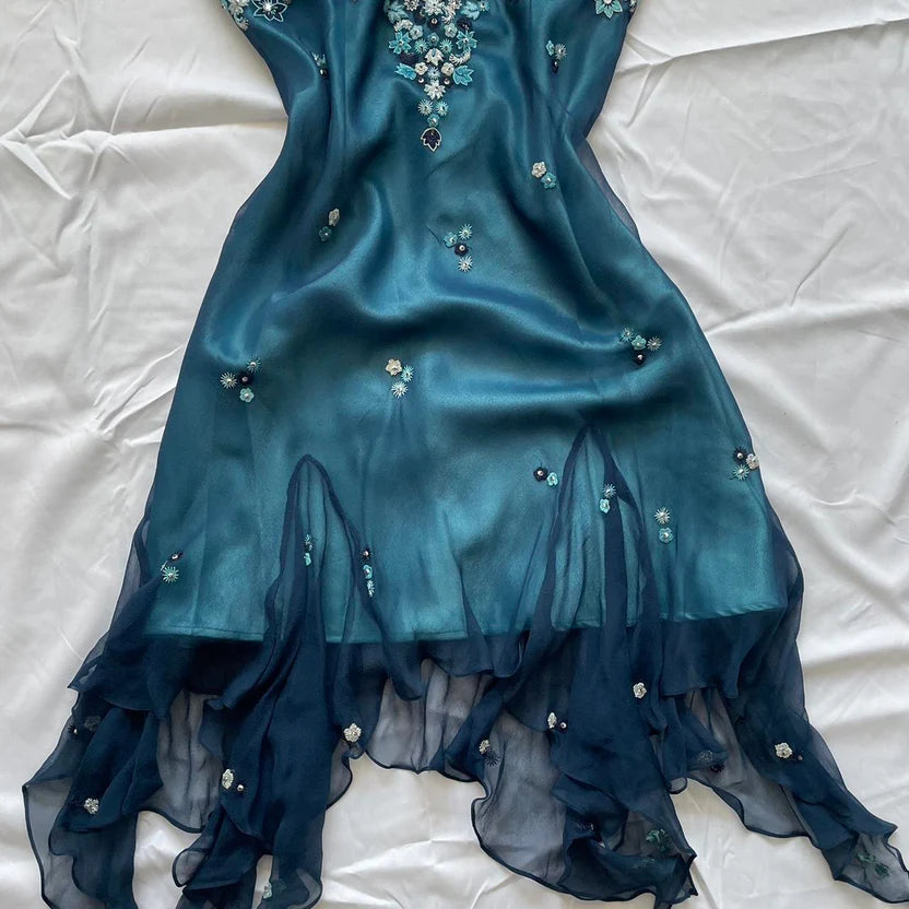 Charming Homecoming Dress Halter Beaded Tulle Embroidery Back to School Outfits Party Dress D7294