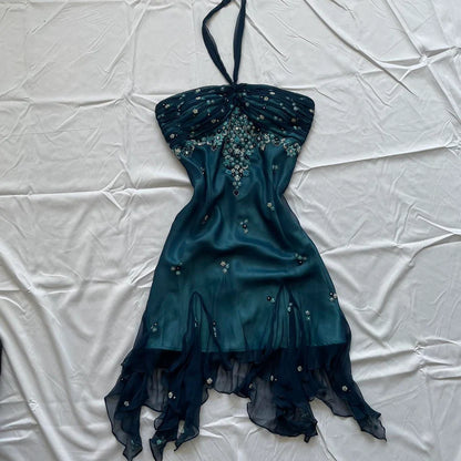 Charming Homecoming Dress Halter Beaded Tulle Embroidery Back to School Outfits Party Dress D7294