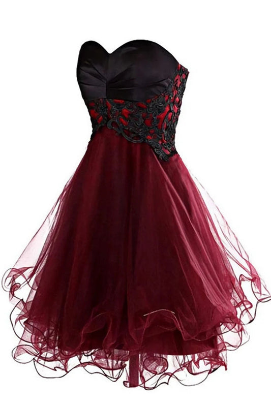 Unique Homecoming Dress Appliques Sweetheart Lace Back to School Outfits Party Dress D7630