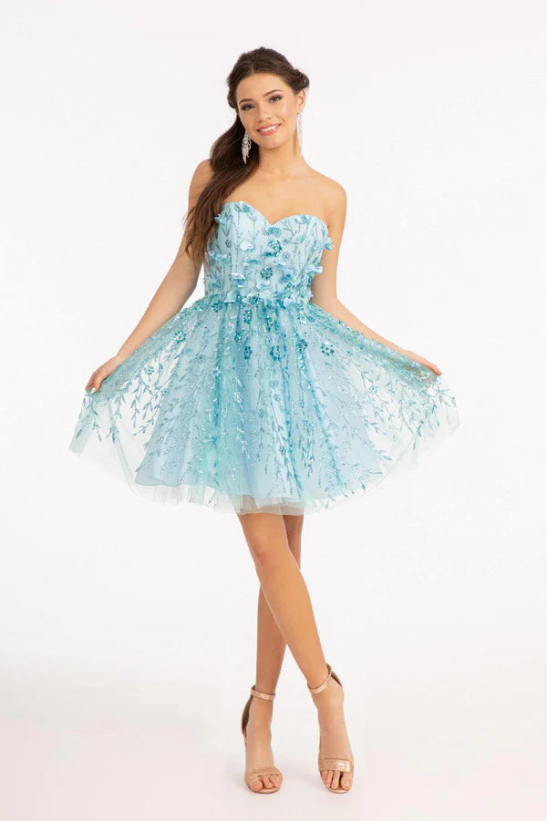 Fashionable Homecoming Dress Sweetheart Sequins Flower Applique A-Line Back to School Outfits Party Dress D7889