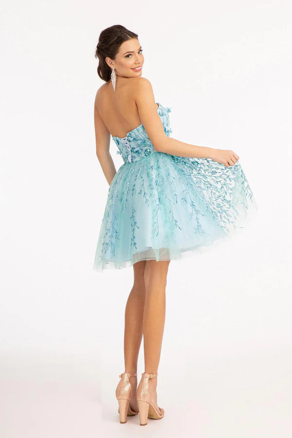 Fashionable Homecoming Dress Sweetheart Sequins Flower Applique A-Line Back to School Outfits Party Dress D7889