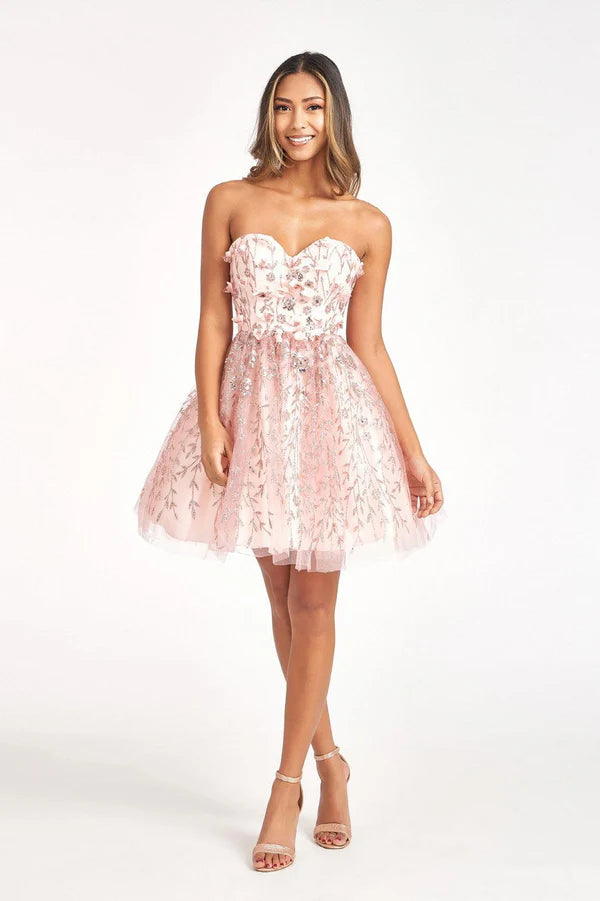 Fashionable Homecoming Dress Sweetheart Sequins Flower Applique A-Line Back to School Outfits Party Dress D7889