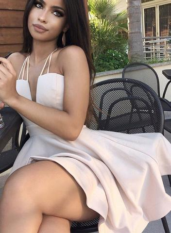 Charming Homecoming Dress V Neck Pleated Back to School Outfits Party Dress  D7498