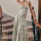 Vintage Floral Jacquard Spaghetti Strap Design Prom Dress Evening Dress D1699