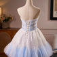 Unique Homecoming Dress Strapless Sequins Bead Tulle Back to School Outfits Party Dress  D7745