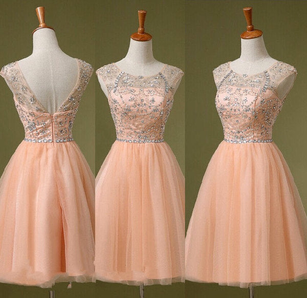 Unique Homecoming Dress Jewel Rinestone Beaded Tulle Backless Back to School Outfits Party Dress Birthday Dress  D7652