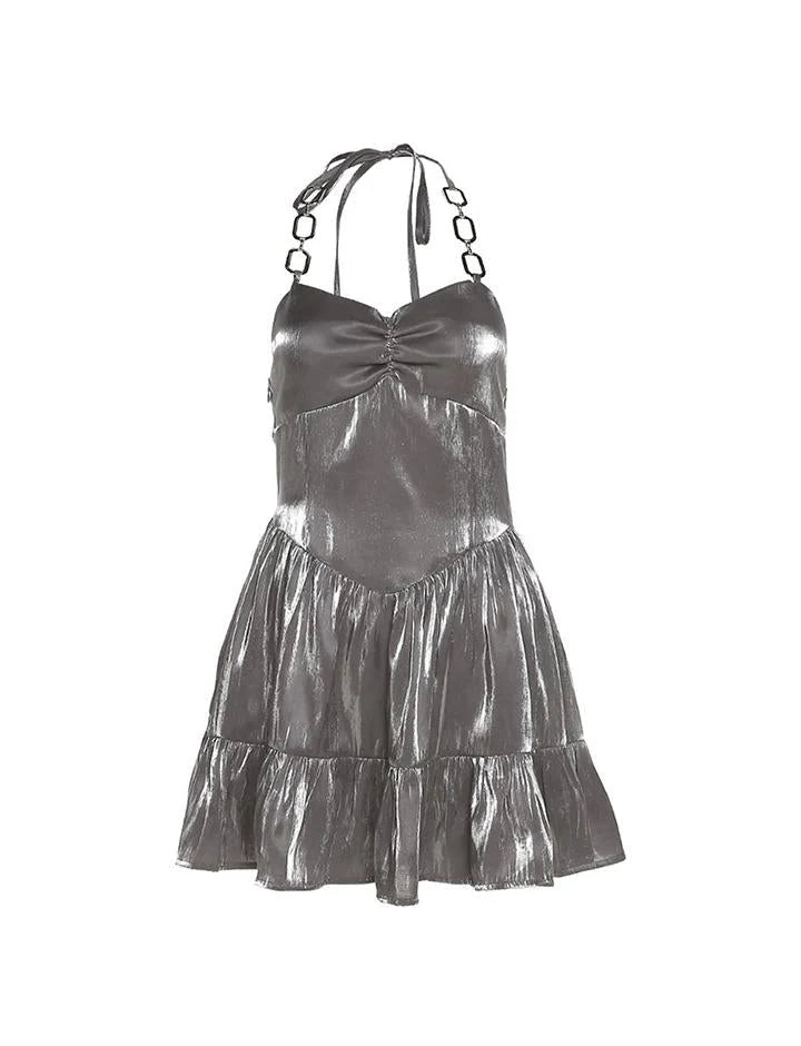 Charming Homecoming Dress Halter Pleated Back to School Outfits Party Dress D7307
