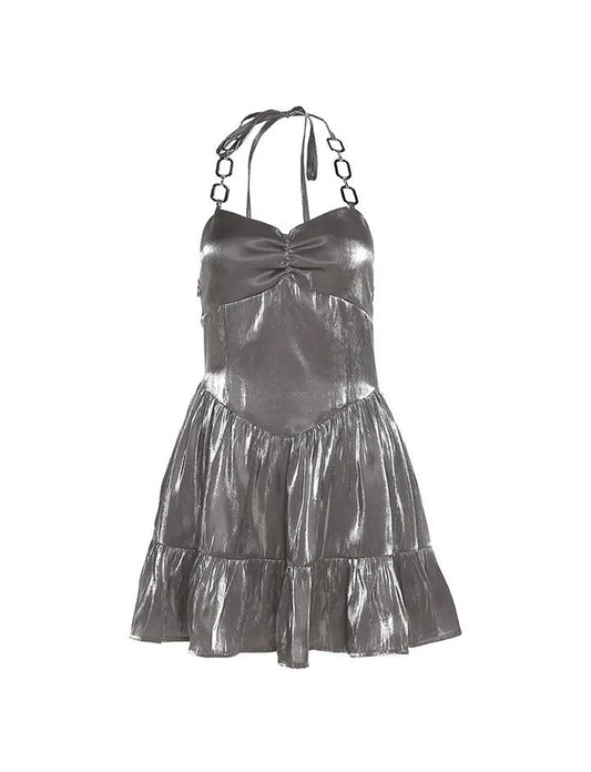 Charming Homecoming Dress Halter Pleated Back to School Outfits Party Dress D7307
